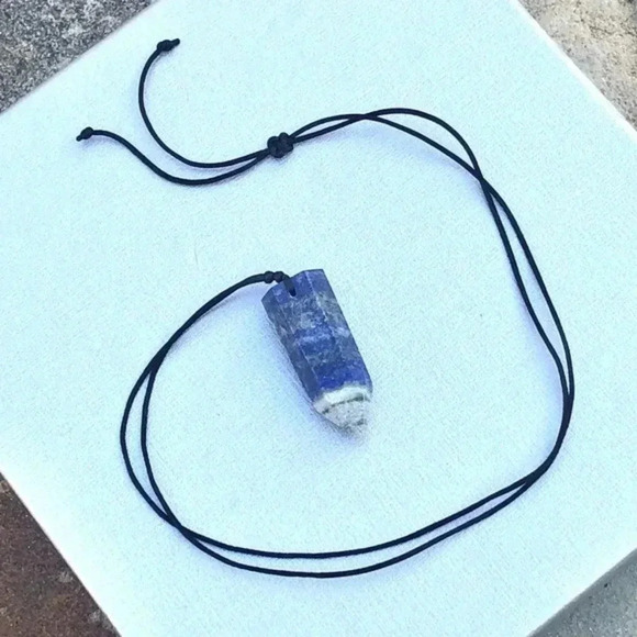 Blue Sodalite Reiki Crystal Handmade Slide Cord Necklace - Picture 2 of 3